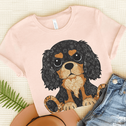 Personalized Cavalier Quilted Dog Unisex TShirt Soft Pink