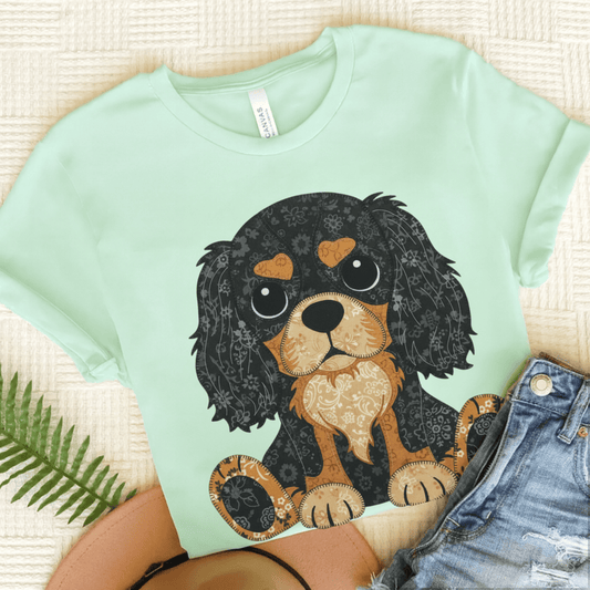 Personalized Cavalier Quilted Dog Unisex TShirt Heather Mint