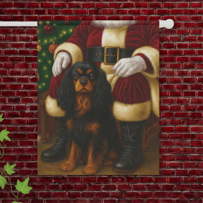 Black Tan Cavalier Santa Clause Garden Flag 24.5'' × 32''