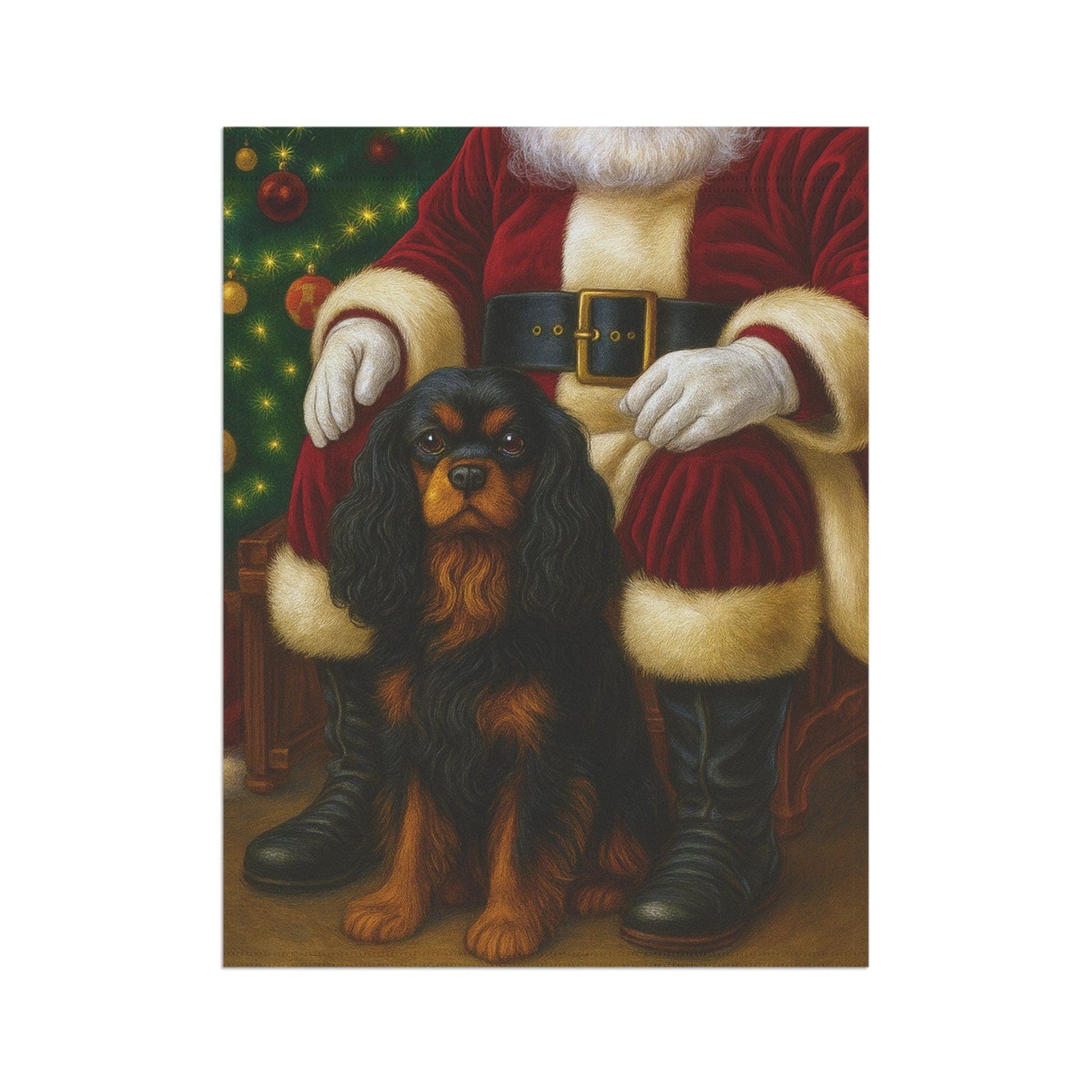 Black Tan Cavalier Santa Clause Garden Flag
