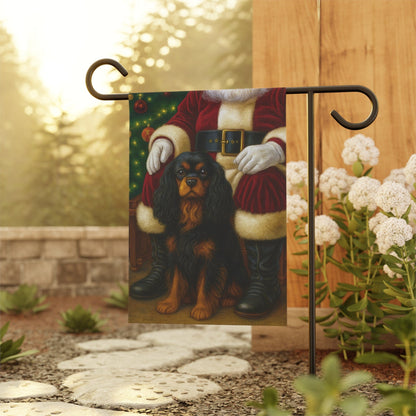 Black Tan Cavalier Santa Clause Garden Flag
