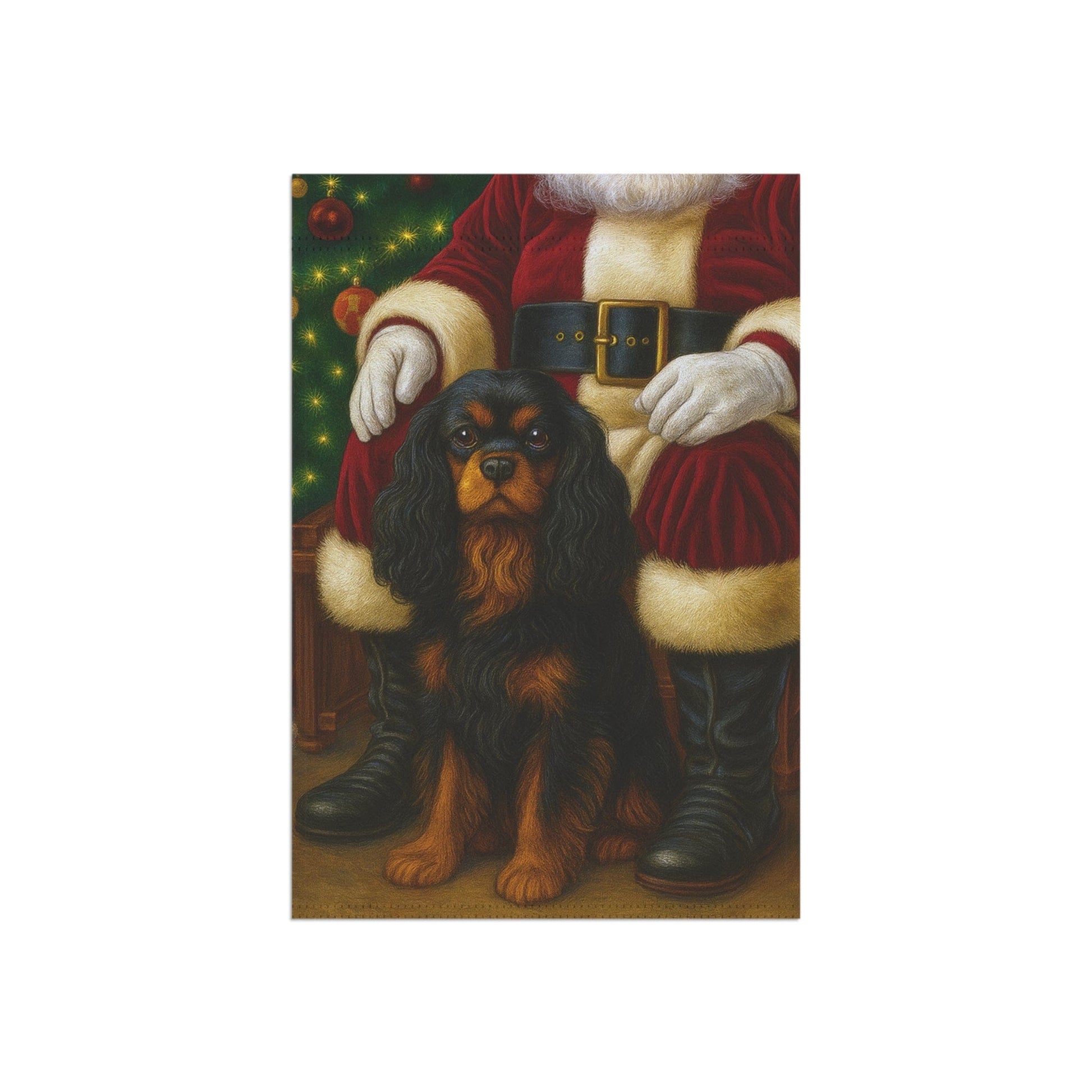 Black Tan Cavalier Santa Clause Garden Flag
