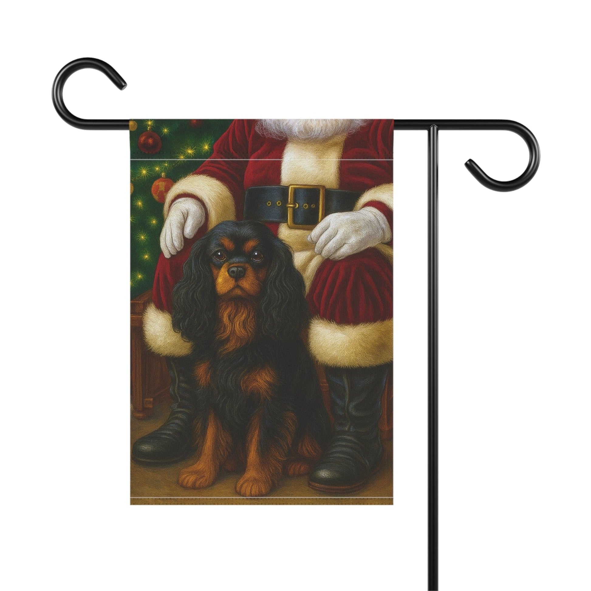 Black Tan Cavalier Santa Clause Garden Flag