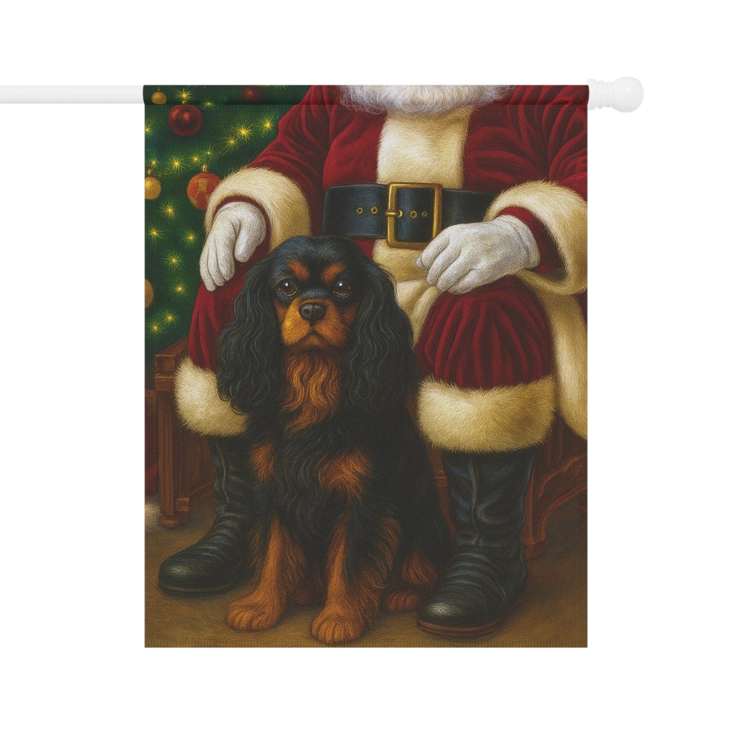 Black Tan Cavalier Santa Clause Garden Flag