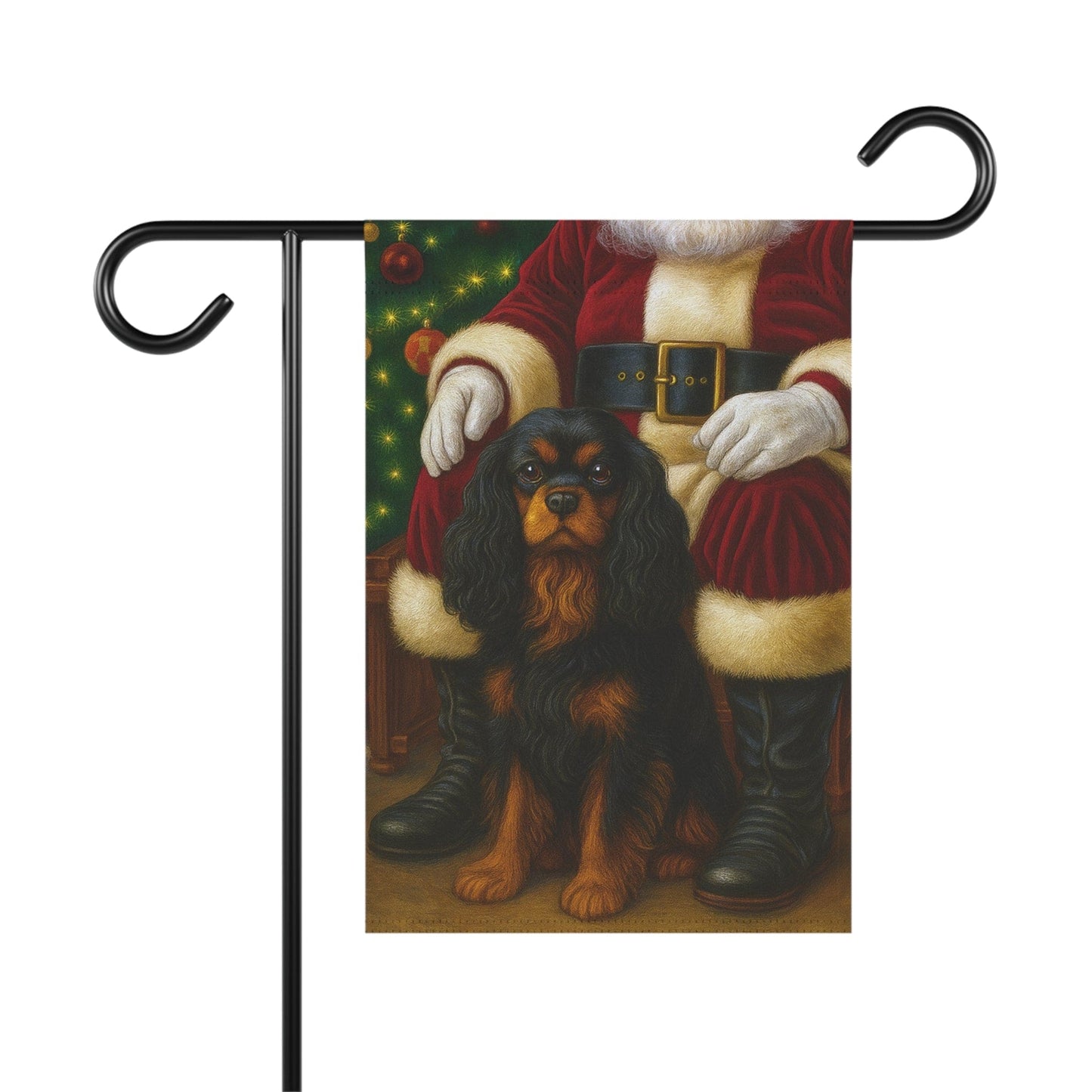 Black Tan Cavalier Santa Clause Garden Flag