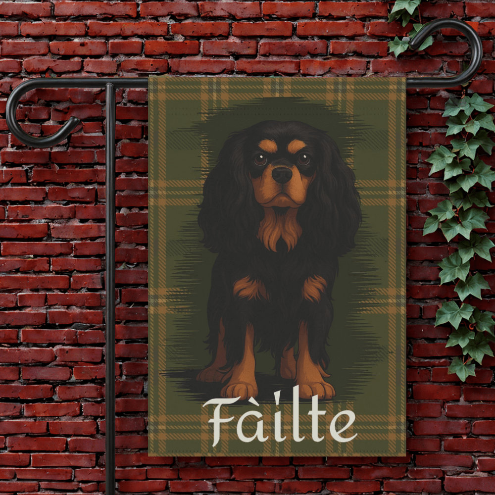 Black Tan Cavalier Scottish Welcome Garden Flag 12'' × 18''