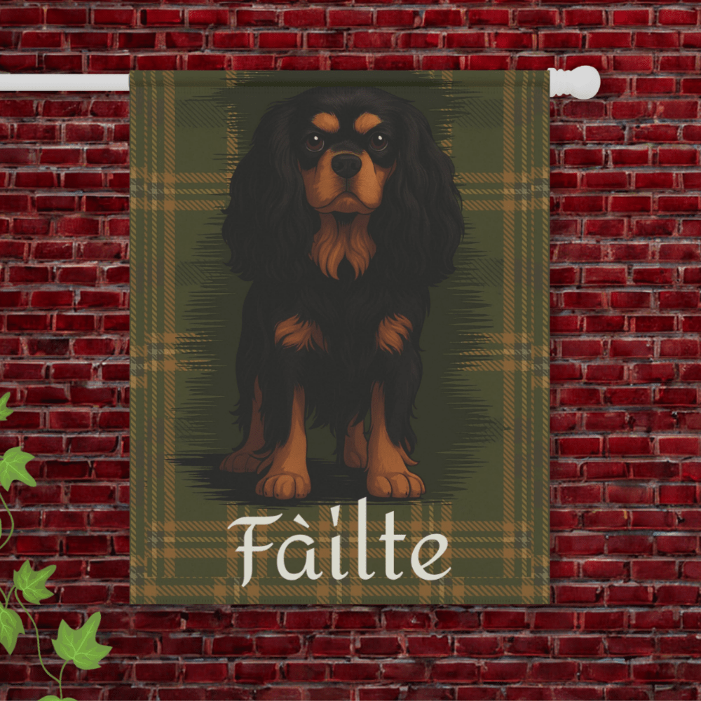 Black Tan Cavalier Scottish Welcome Garden Flag 24.5'' × 32''