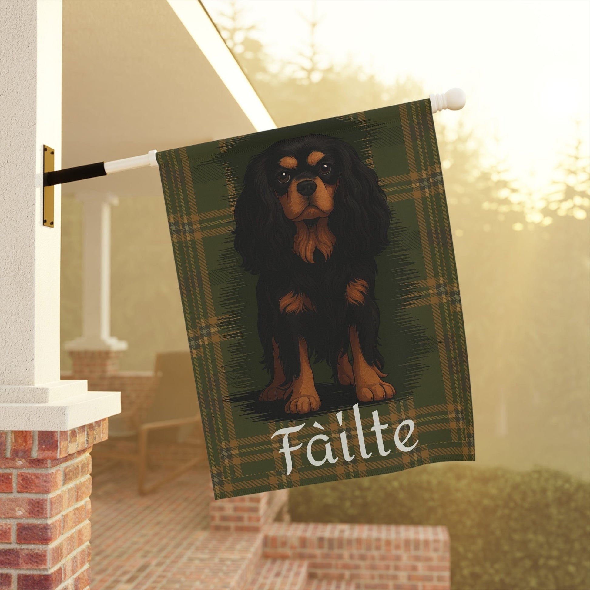 Black Tan Cavalier Scottish Welcome Garden Flag
