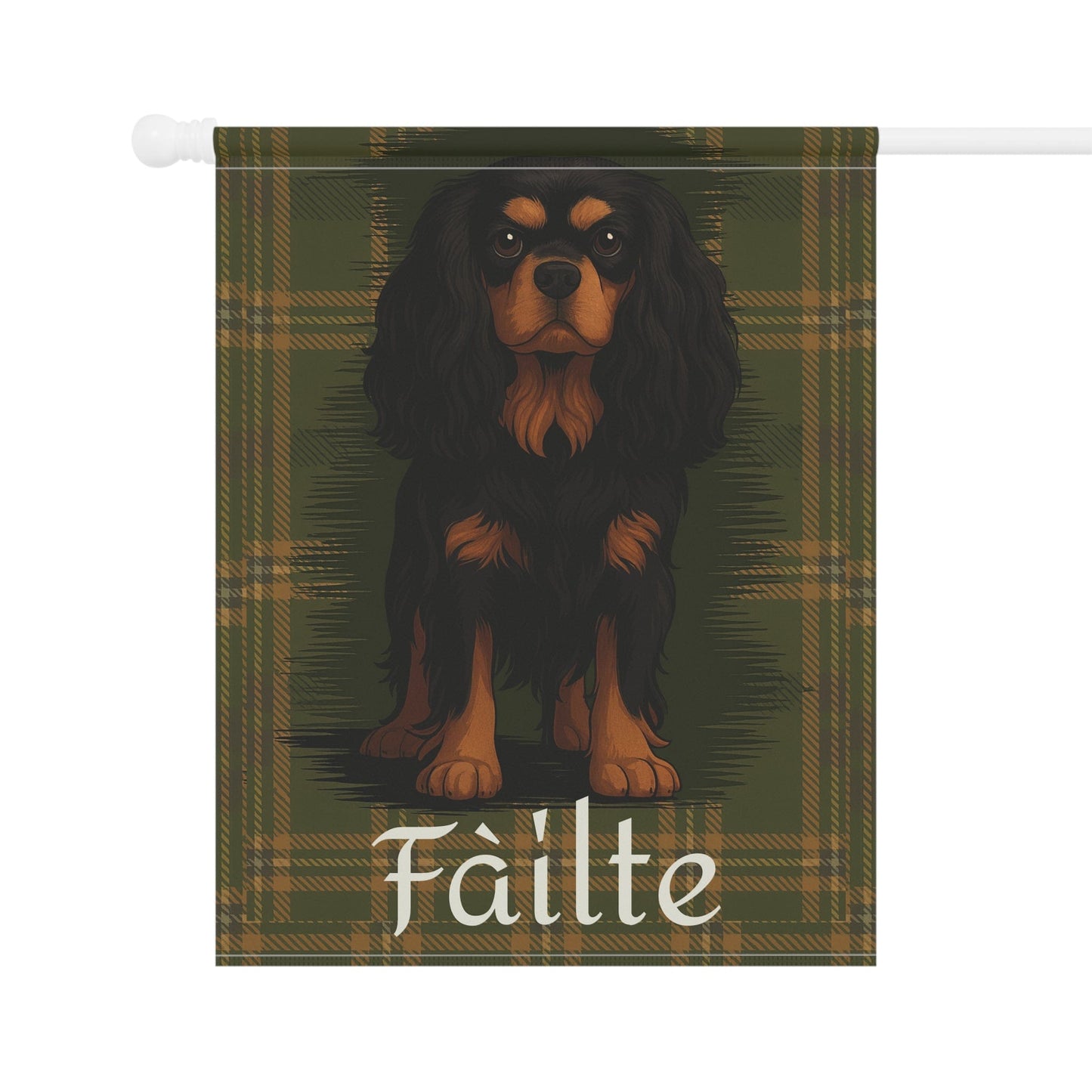 Black Tan Cavalier Scottish Welcome Garden Flag