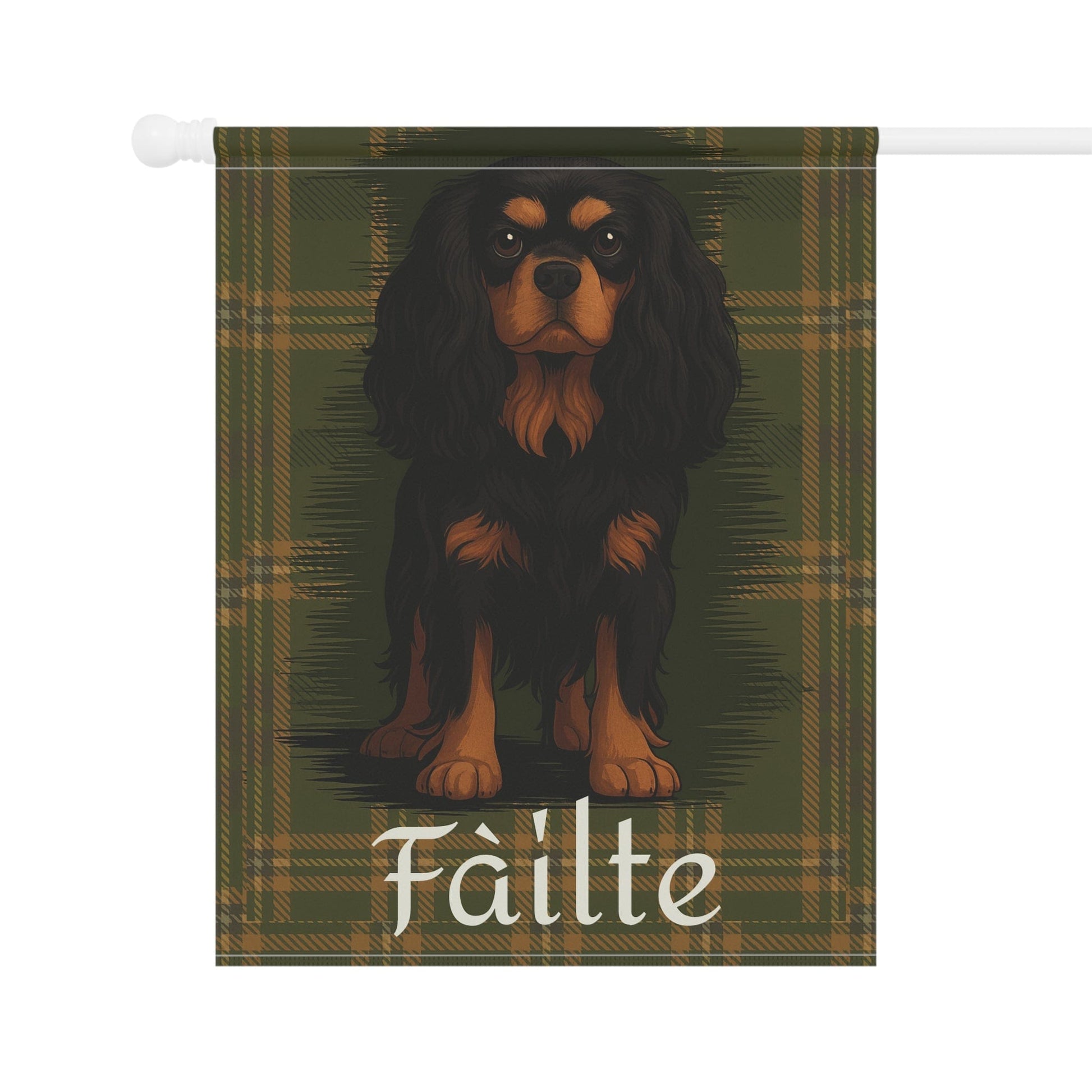 Black Tan Cavalier Scottish Welcome Garden Flag