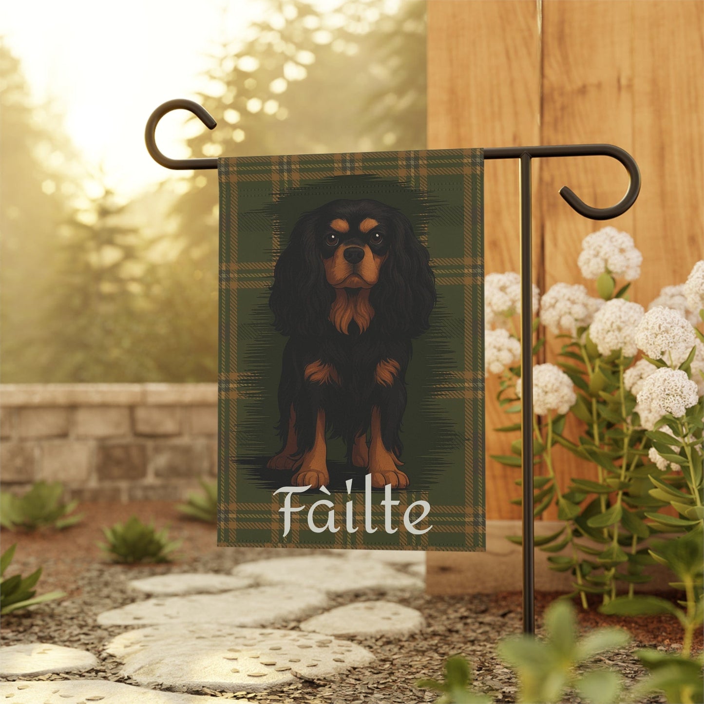 Black Tan Cavalier Scottish Welcome Garden Flag