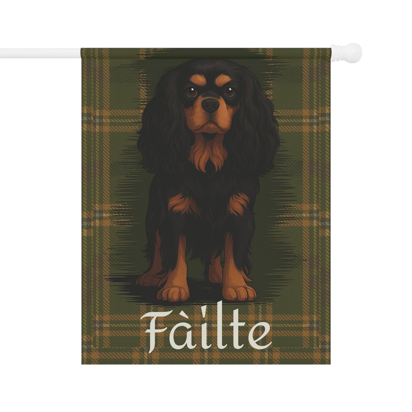 Black Tan Cavalier Scottish Welcome Garden Flag