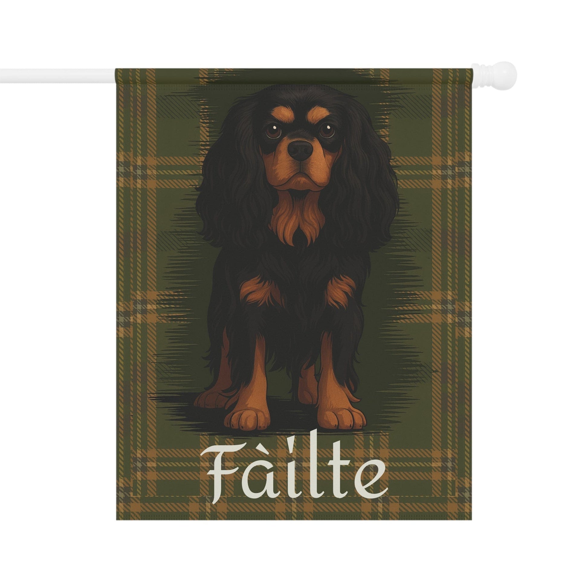 Black Tan Cavalier Scottish Welcome Garden Flag