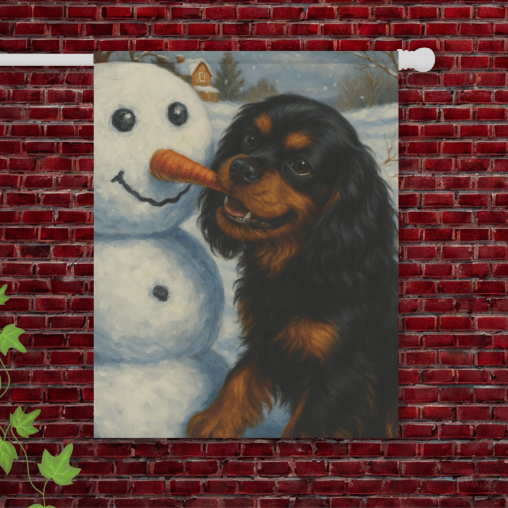 Black Tan Cavalier Snowman Garden Flag 24.5'' × 32''