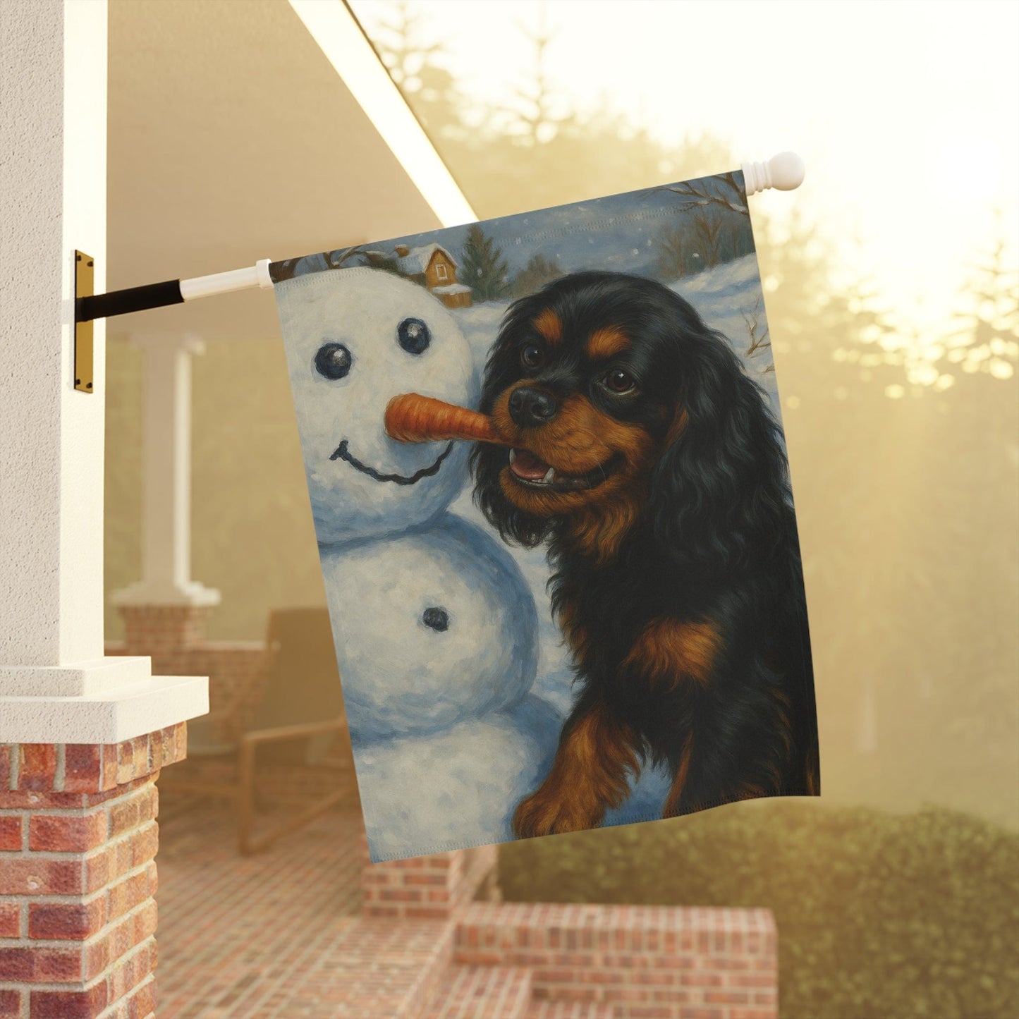 Black Tan Cavalier Snowman Garden Flag