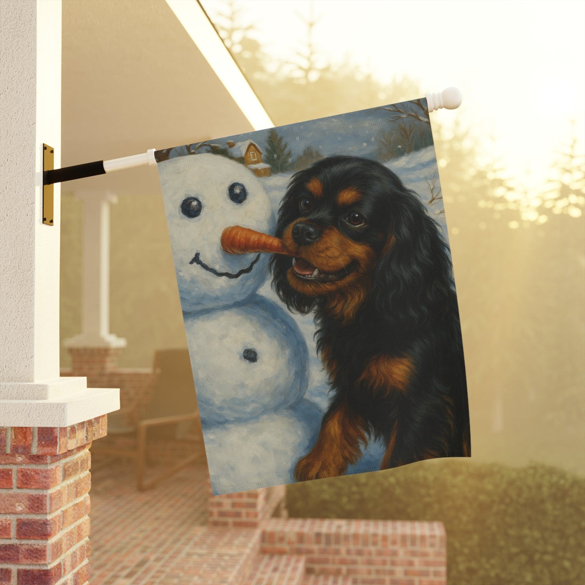 Black Tan Cavalier Snowman Garden Flag