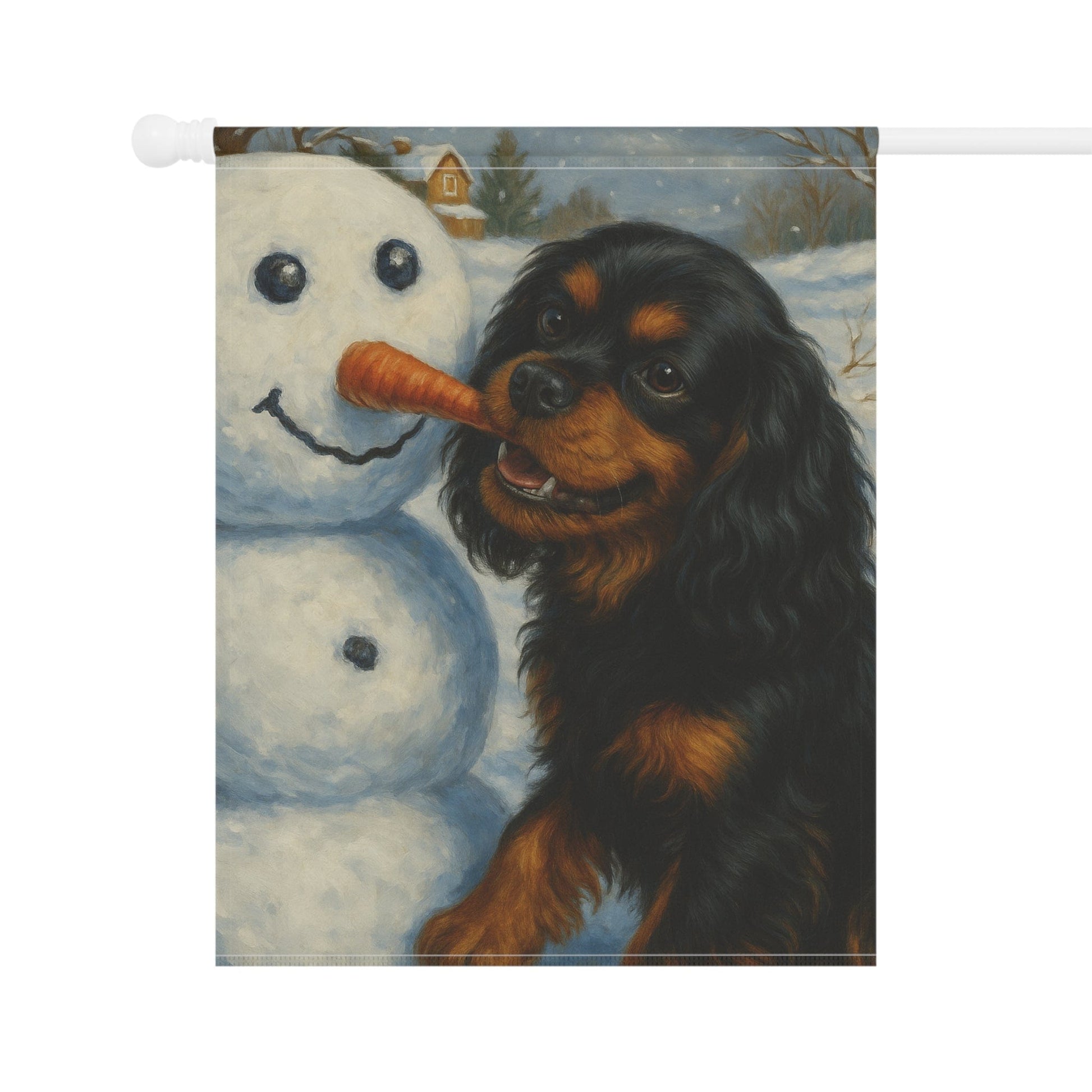 Black Tan Cavalier Snowman Garden Flag