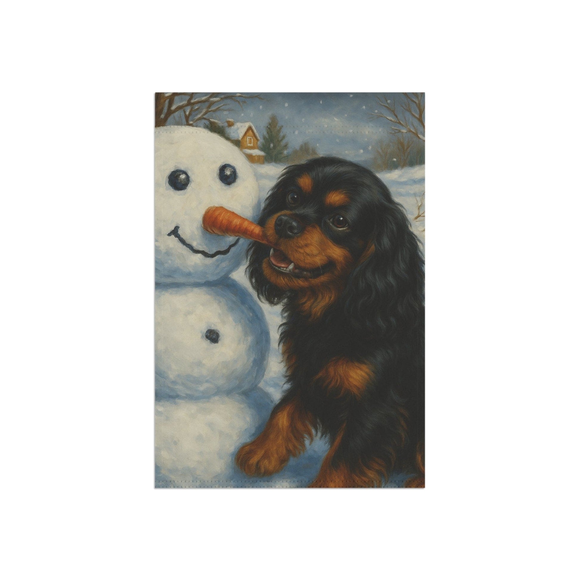Black Tan Cavalier Snowman Garden Flag