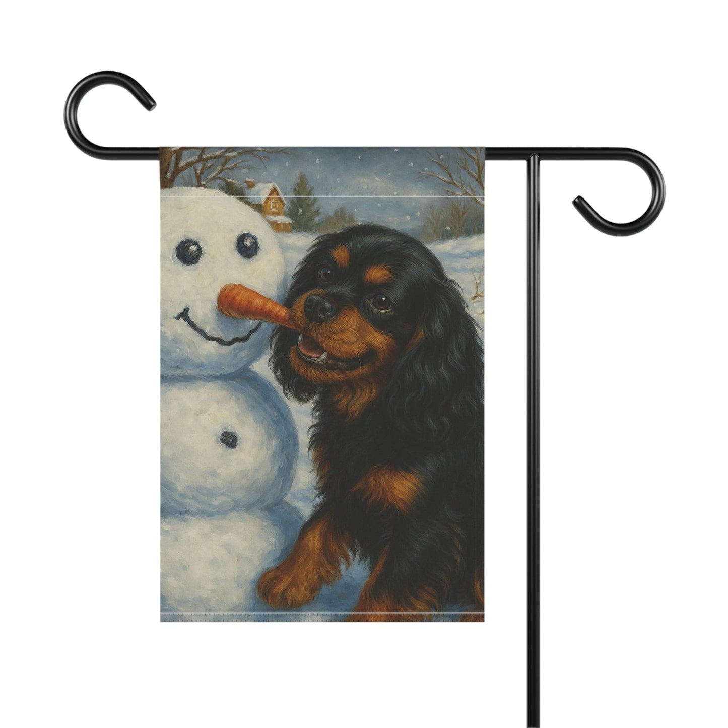 Black Tan Cavalier Snowman Garden Flag