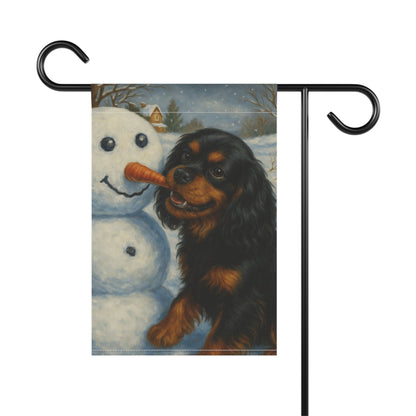Black Tan Cavalier Snowman Garden Flag