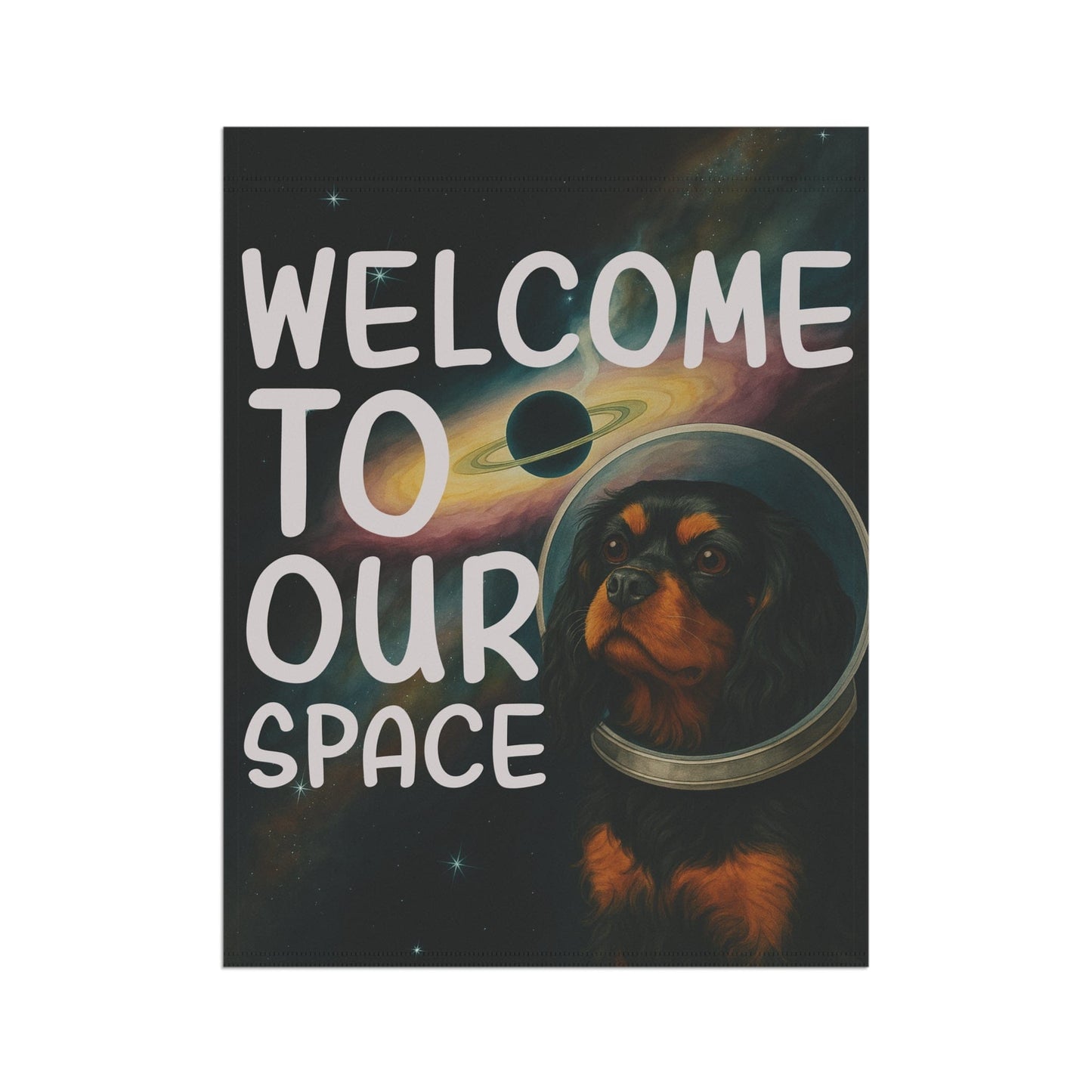 Black Tan Cavalier Space Garden Flag