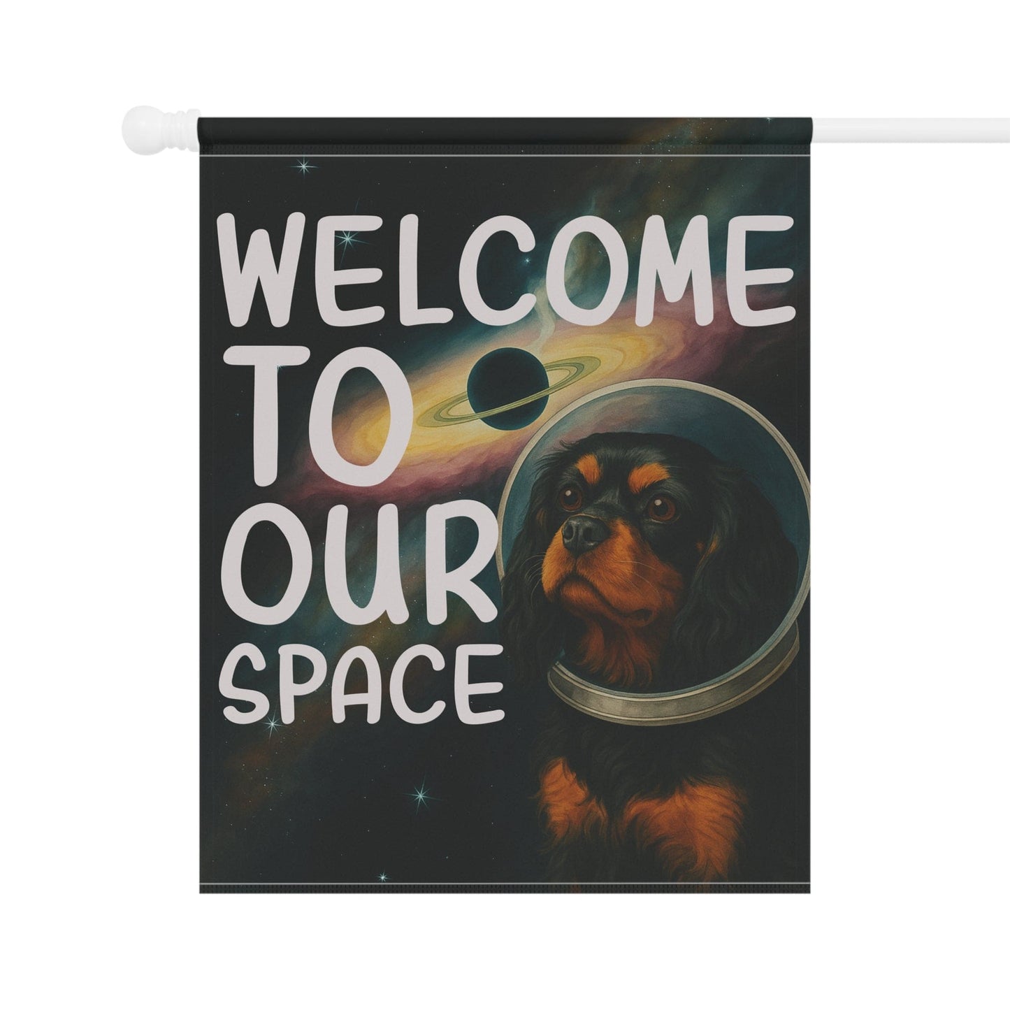 Black Tan Cavalier Space Garden Flag