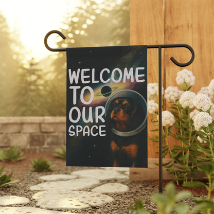 Black Tan Cavalier Space Garden Flag