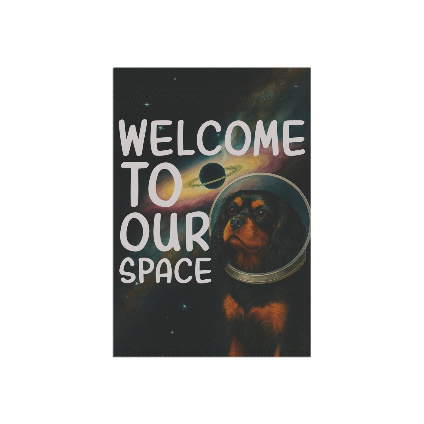 Black Tan Cavalier Space Garden Flag