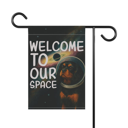 Black Tan Cavalier Space Garden Flag