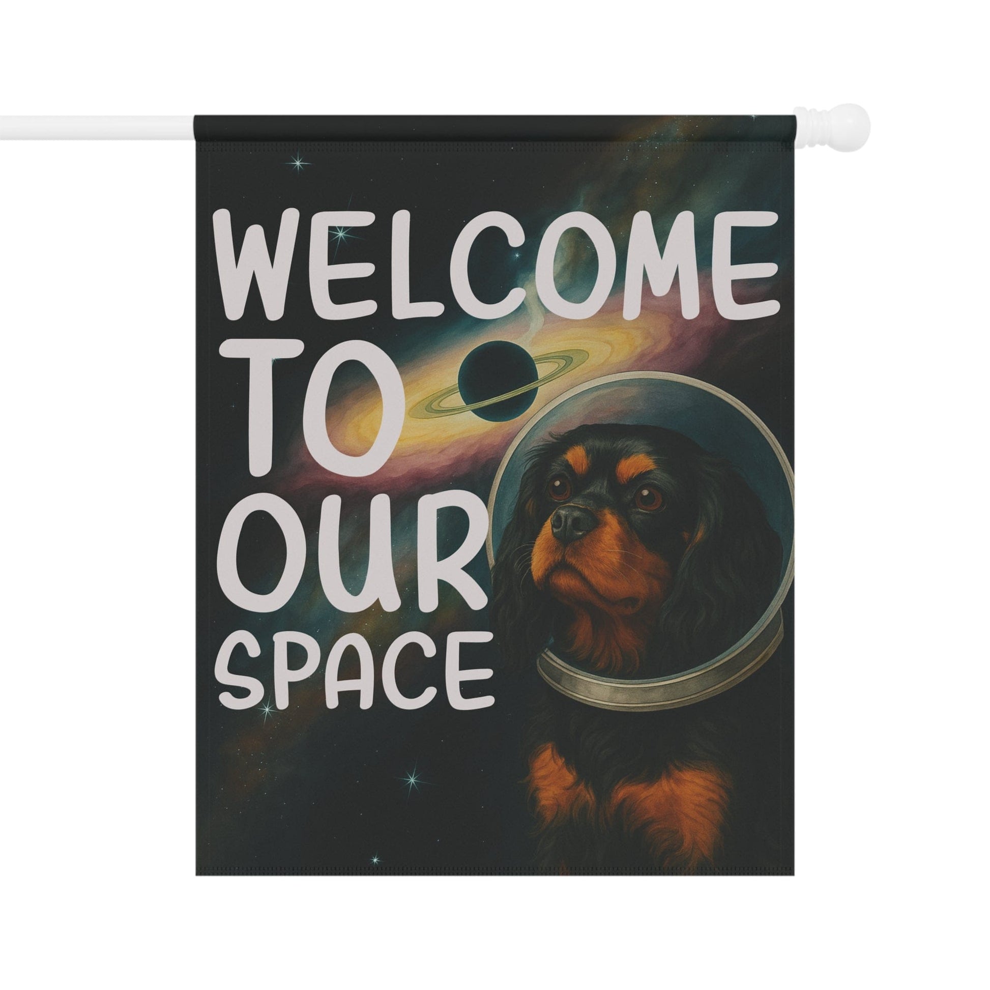 Black Tan Cavalier Space Garden Flag