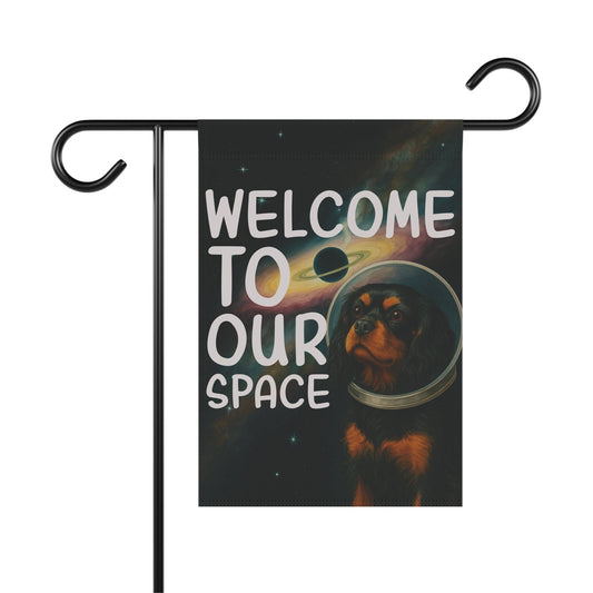 Black Tan Cavalier Space Garden Flag