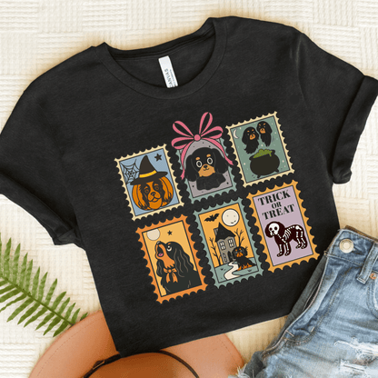 Black Tan Cavalier Spooky Stamps TShirt Black Heather