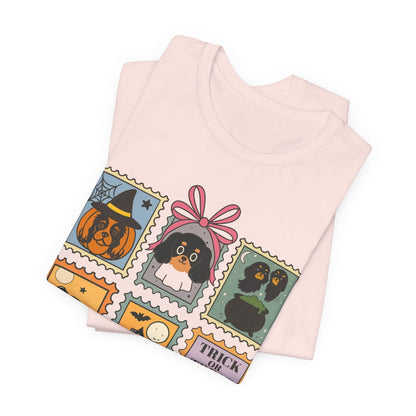 Black Tan Cavalier Spooky Stamps TShirt