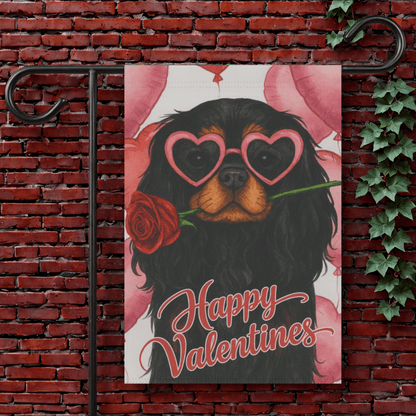 Black Tan Cavalier Valentines Day Garden Flag 12'' × 18''