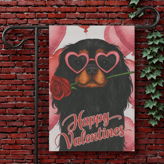 Black Tan Cavalier Valentines Day Garden Flag 12'' × 18''