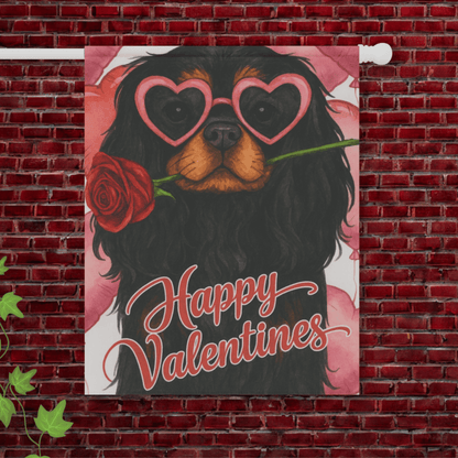 Black Tan Cavalier Valentines Day Garden Flag 24.5'' × 32''