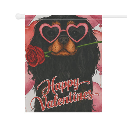 Black Tan Cavalier Valentines Day Garden Flag