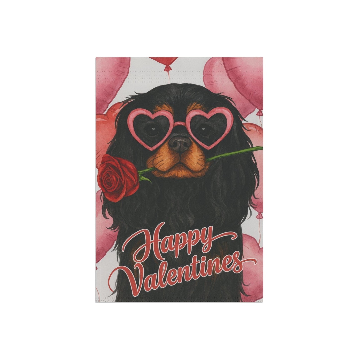 Black Tan Cavalier Valentines Day Garden Flag
