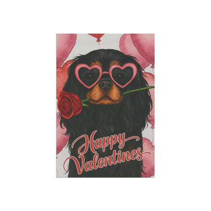 Black Tan Cavalier Valentines Day Garden Flag