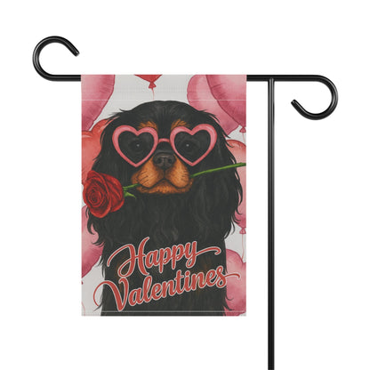 Black Tan Cavalier Valentines Day Garden Flag