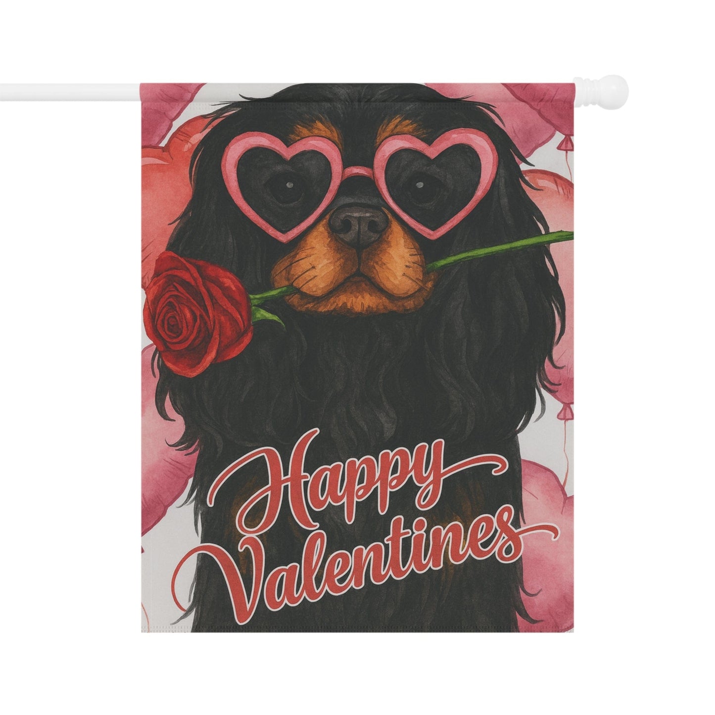 Black Tan Cavalier Valentines Day Garden Flag