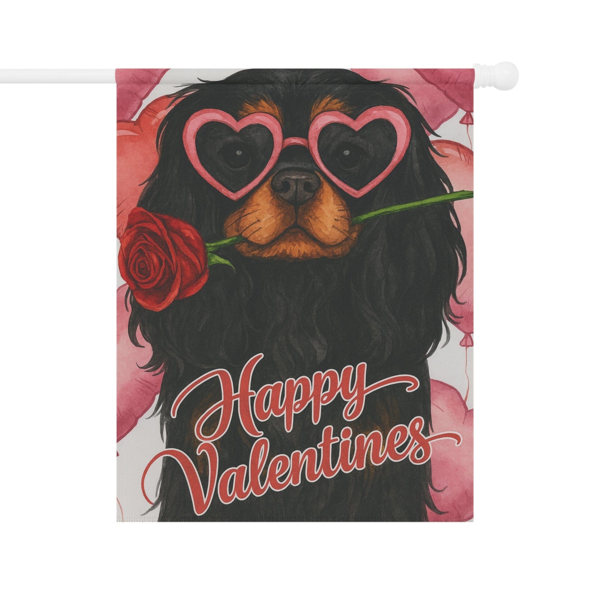 Black Tan Cavalier Valentines Day Garden Flag