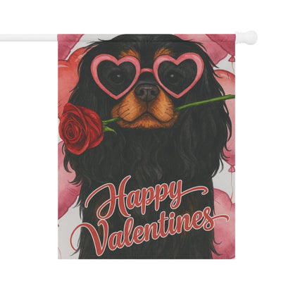 Black Tan Cavalier Valentines Day Garden Flag