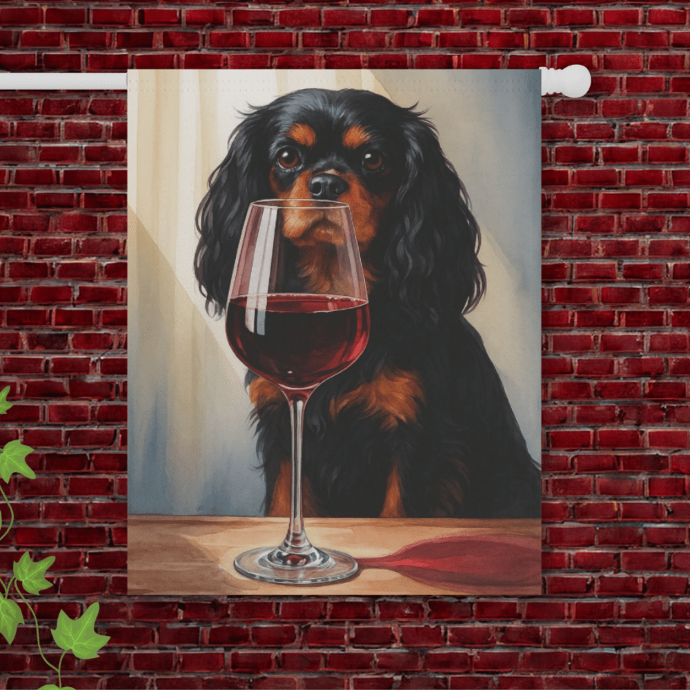 Black Tan Cavalier Wine Garden Flag 24.5'' × 32''