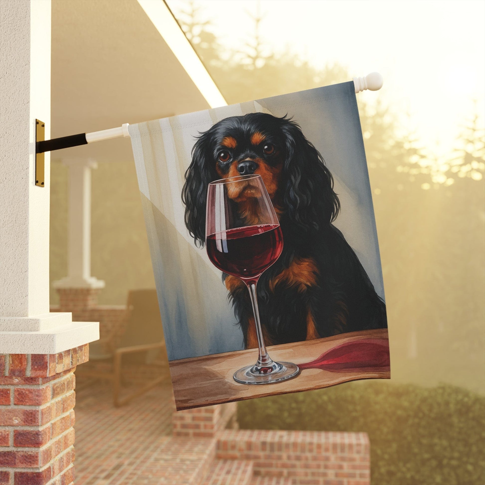 Black Tan Cavalier Wine Garden Flag