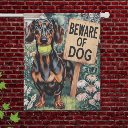 Black Tan Dachshund Beware Garden Flag 24.5'' × 32''