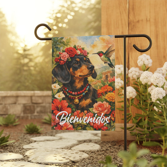 Black Tan Dachshund Bienvenidos Spanish Garden Flag