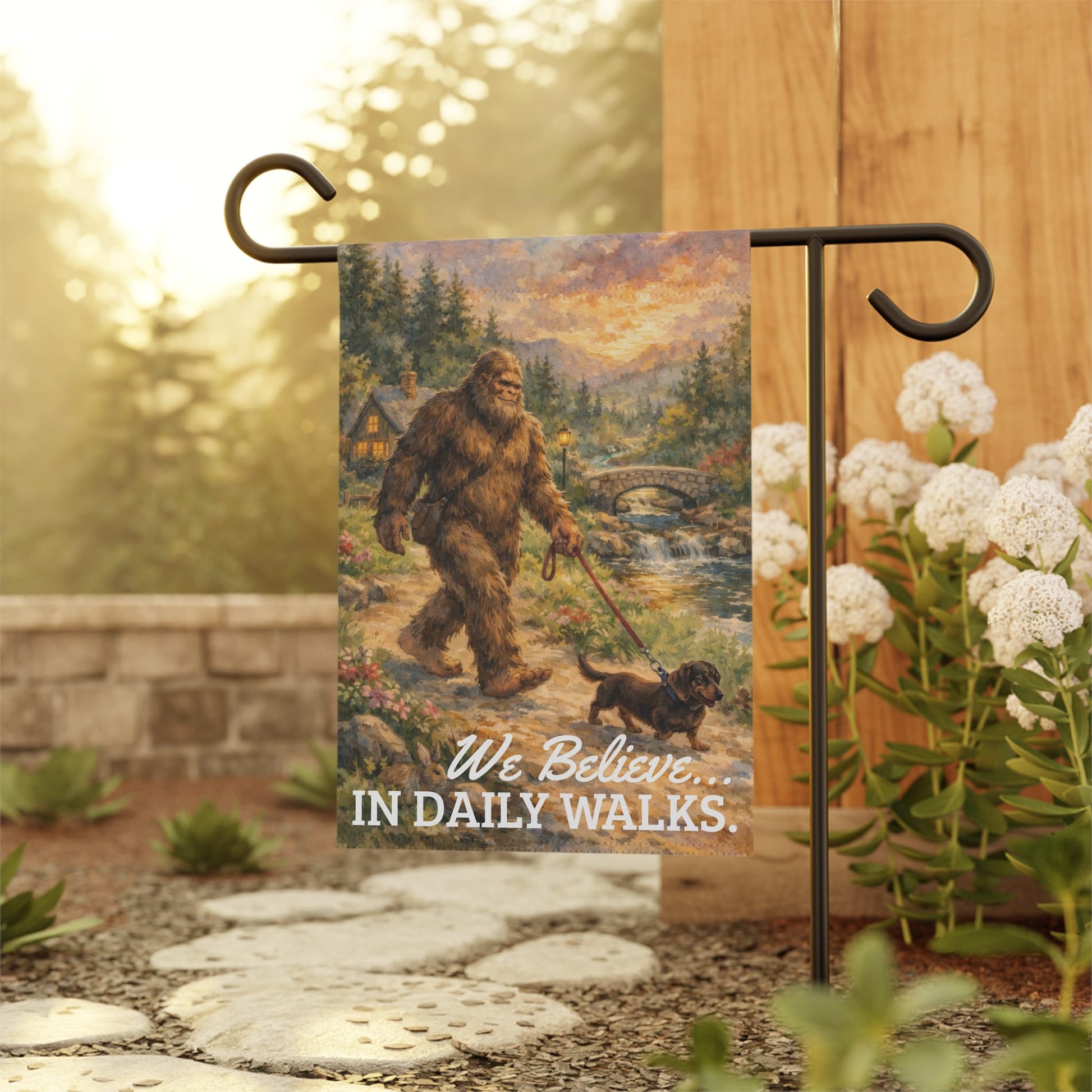 Black Tan Dachshund Bigfoot Garden Flag