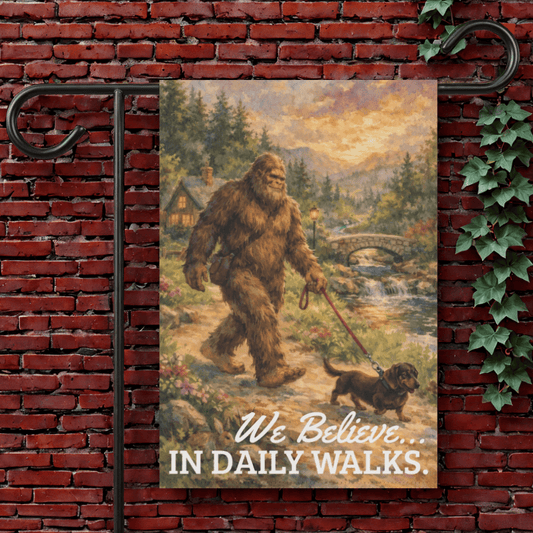 Black Tan Dachshund Bigfoot Garden Flag 12'' × 18''