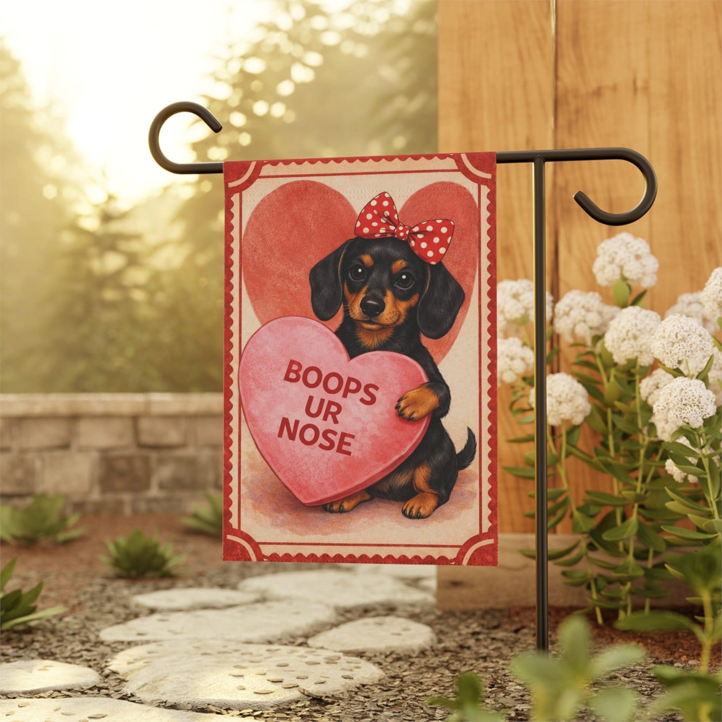 Black Tan Dachshund Boops Your Nose Valentines Garden Flag